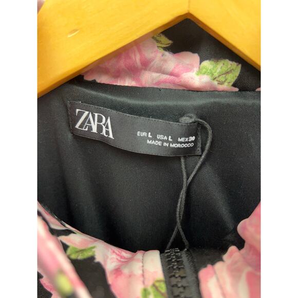 Zara Womens Jacket Full Zip Up Roses Flower Print Elastic Waist Jacket Size L - Picture 6 of 8